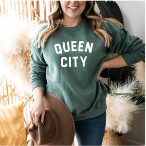 Emerald Green "Queen City" Charlotte, NC Fleece Sweatshirt